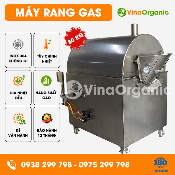 MRG080 - Máy rang nông sản dùng gas 80kg, rang hạt ngũ cốc, rang đậu nành