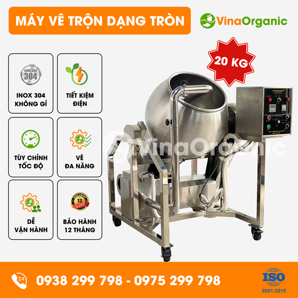 MVTT20 - Máy vê trộn dạng tròn 20kg, vê đậu hạt đa năng