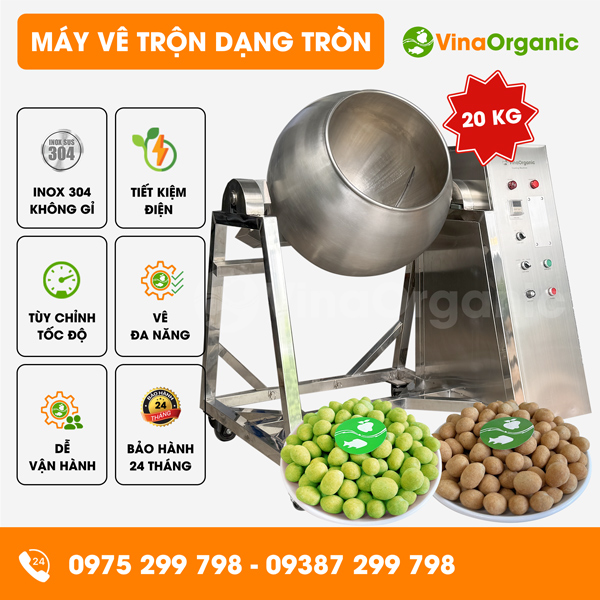 MVTT20 - Máy vê trộn dạng tròn 20kg, vê đậu hạt đa năng