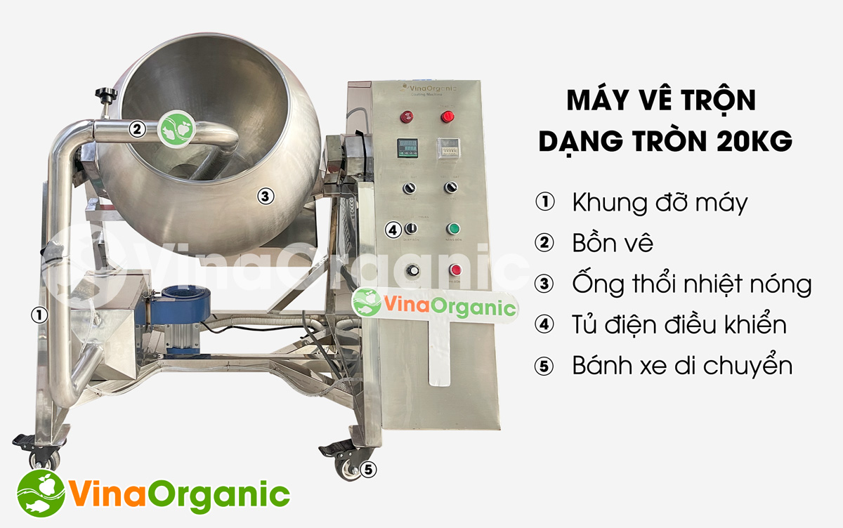 MVTT20 - Máy vê trộn dạng tròn 20kg, máy vê hạt inox 304, ứng dụng sản xuất đậu phộng da cá, đậu phộng socola. LH/zalo: 0938299798 - 0975299798