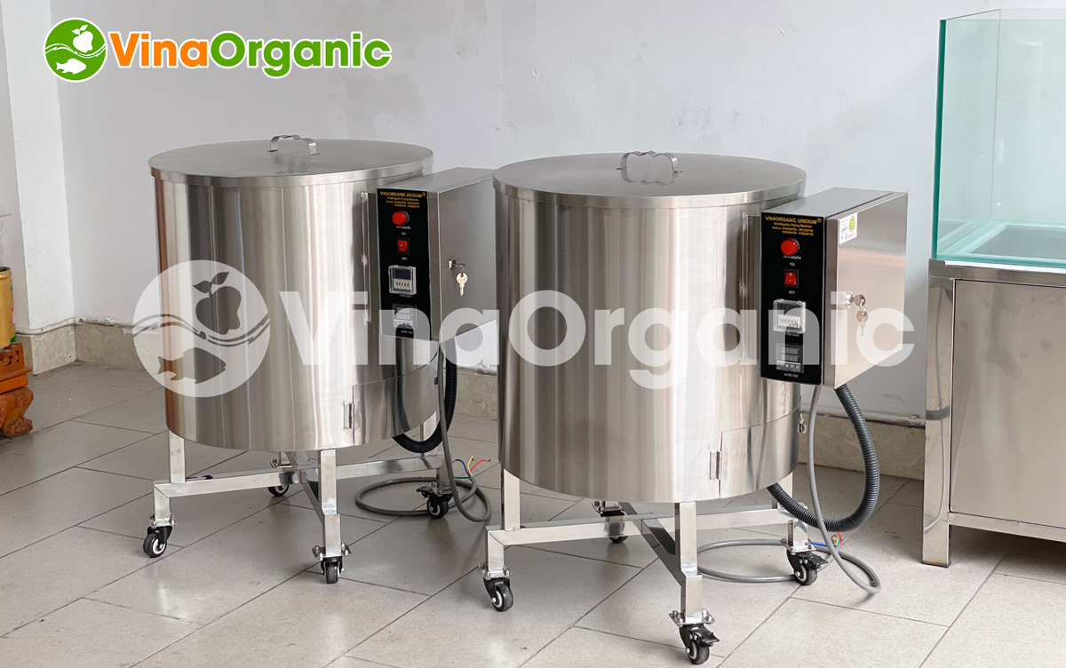 Máy chần luộc 120L dạng tròn VinaOrganic chất lượng cao. Full inox 304, chần luộc tất cả các sản phẩm thực phẩm. LH/Zalo: 0938299798 - 0975299798