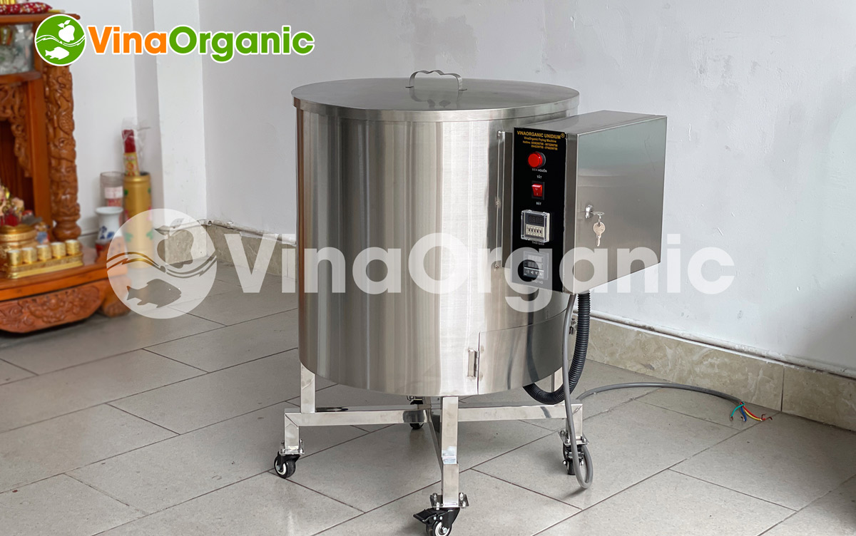 Máy chần luộc 80L dạng tròn VinaOrganic chất lượng cao. Full inox 304, chần luộc tất cả các sản phẩm thực phẩm. LH/Zalo: 0938299798 - 0975299798