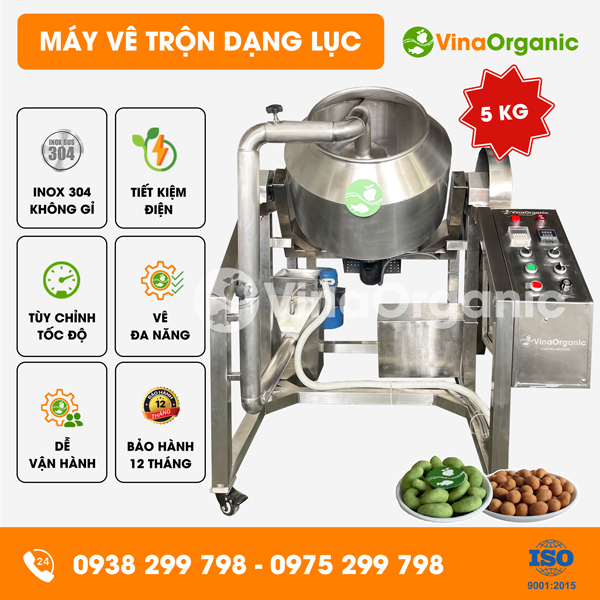 MVTL05 - Máy vê trộn dạng lục 5kg, vê đậu phộng da cá, hạt điều wasabi