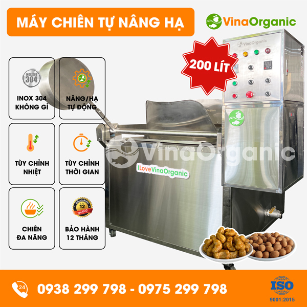 CTD200 - Máy chiên tự nâng hạ 200L, chiên đậu phộng, hạt điều