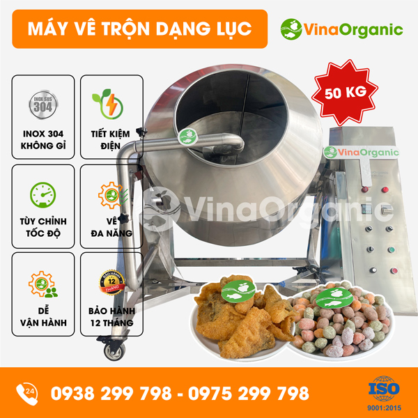 MVTL50 -  Máy vê trộn dạng lục 50kg, máy trộn snack, da cá basa