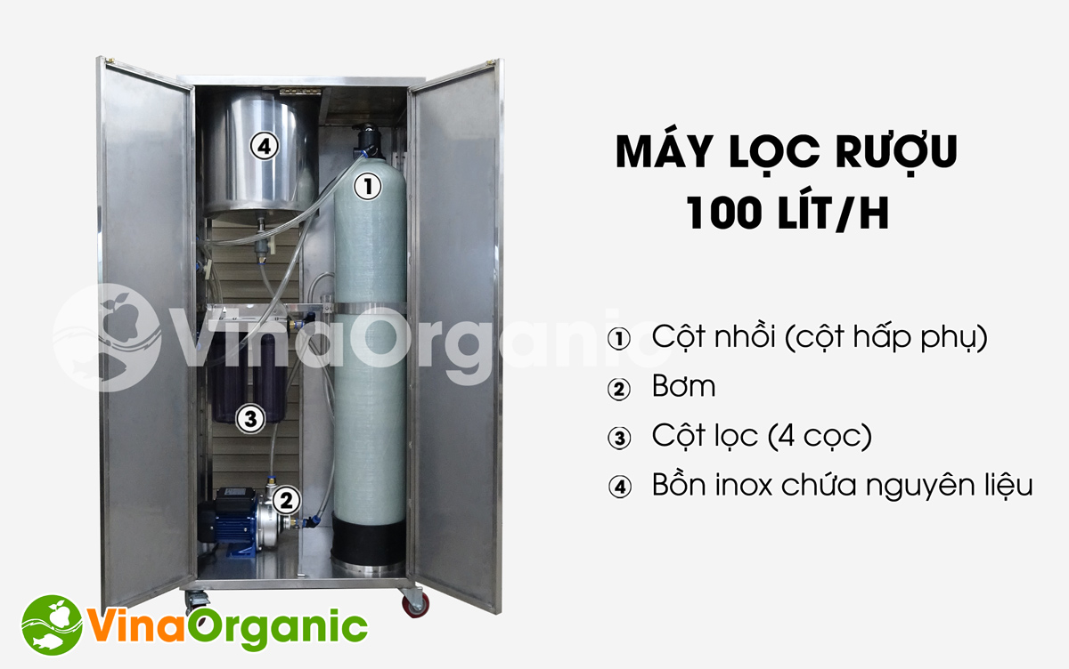 Máy lọc rượu 100 lít/H-LR100 của VinaOrganic loại bỏ các độc tố có trong rượu như methanol, aldehyt,...Hotline/zalo 0975299798 - 0938299798