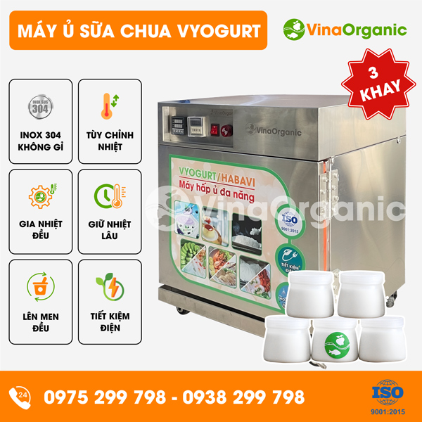 HV003 - Máy ủ sữa chua Vyogurt 3 khay (40x40cm), ủ 15L/mẻ