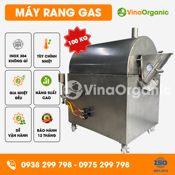 MRG100 - Máy rang nông sản dùng gas 100kg, rang hạt bí, rang hạt đậu nành