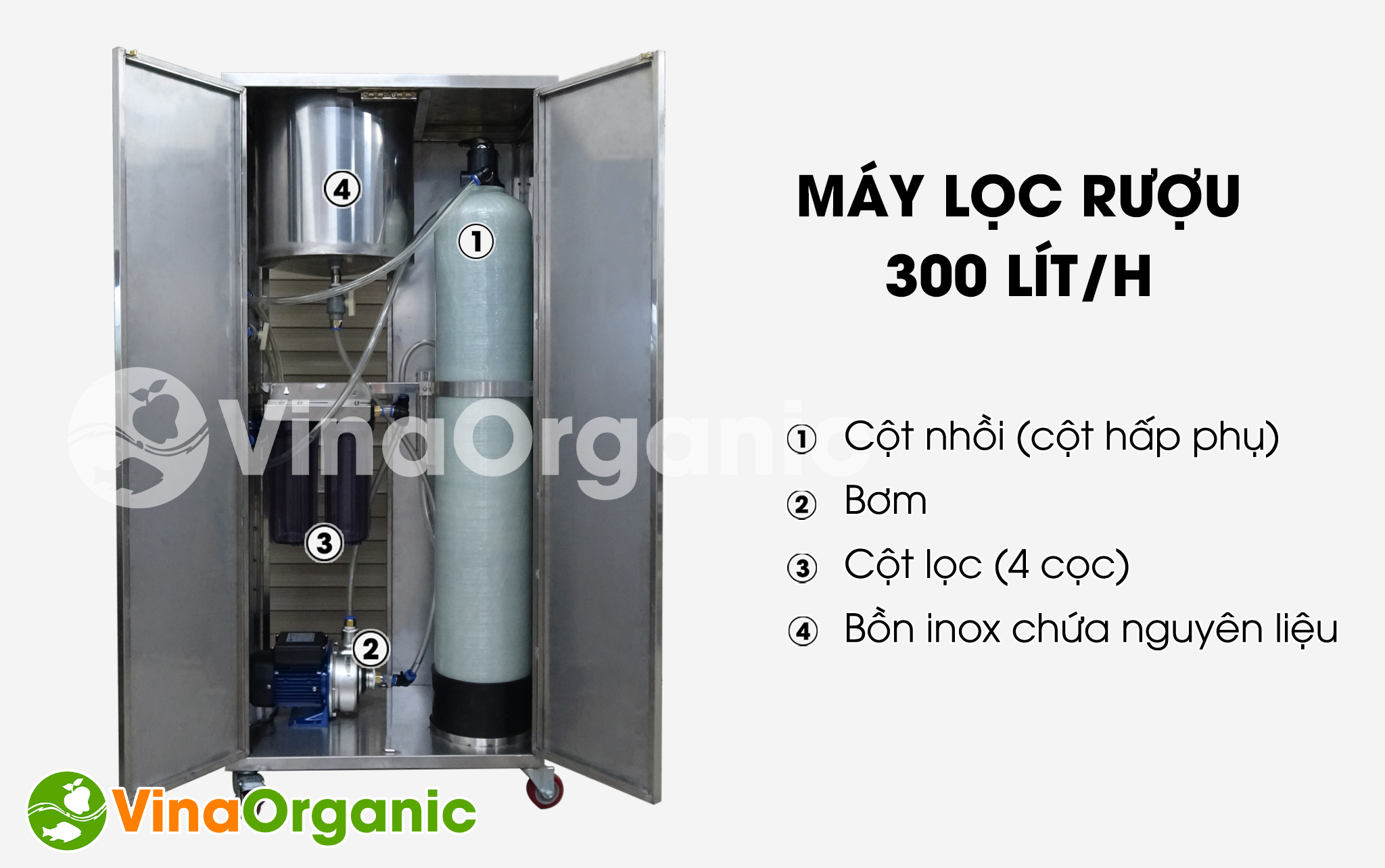 Máy lọc rượu 300 lít/H-LR300 của VinaOrganic loại bỏ các độc tố có trong rượu như methanol, aldehyt,...Hotline/zalo 0975299798 - 0938299798