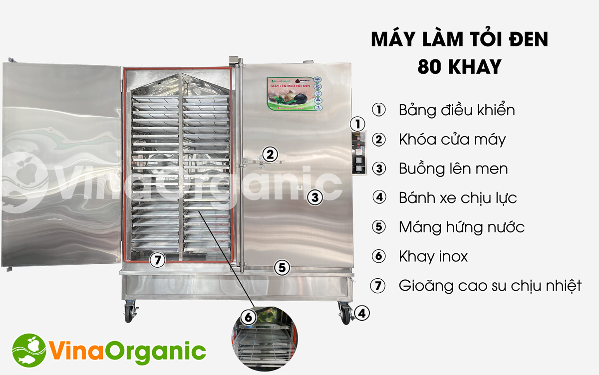 VG080 - Máy lên men tỏi đen 80 khay (40x40cm) VGarlic chất liệu inox 304, năng suất 240kg/mẻ. Hotline/Zalo: 0938299798 – 0975299798