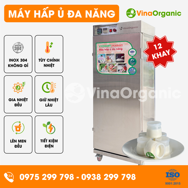 HV012 - Máy ủ sữa chua Vyogurt 12 khay (40x40cm), ủ 60L/mẻ