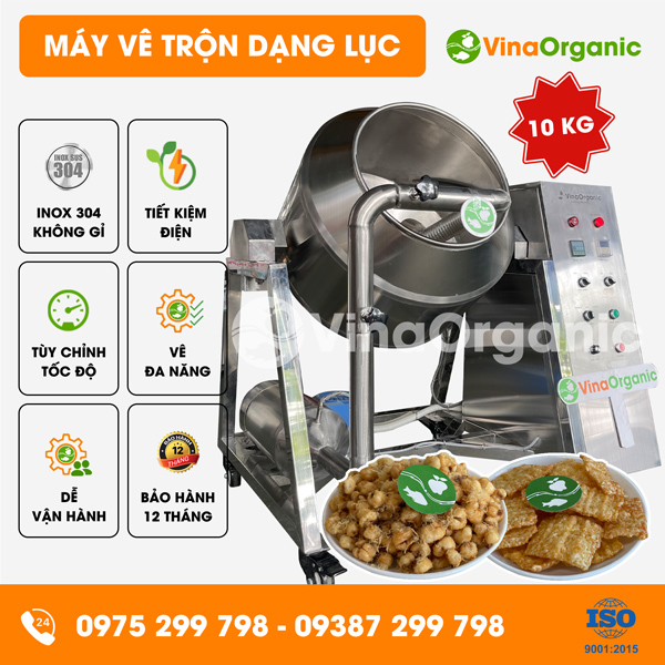MVTL10 - Máy vê trộn dạng lục 10Kg, trộn ngô tẩm vị, trộn snack