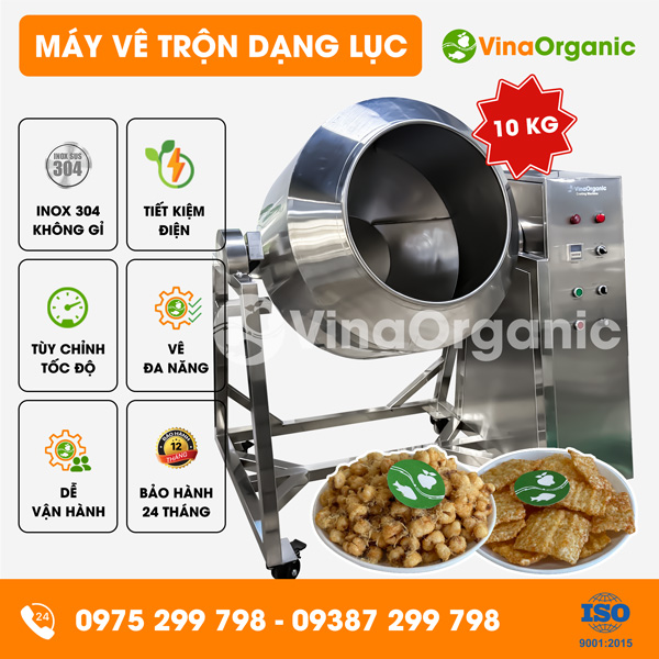 MVTL10 - Máy vê trộn dạng lục 10Kg, trộn ngô tẩm vị, trộn snack