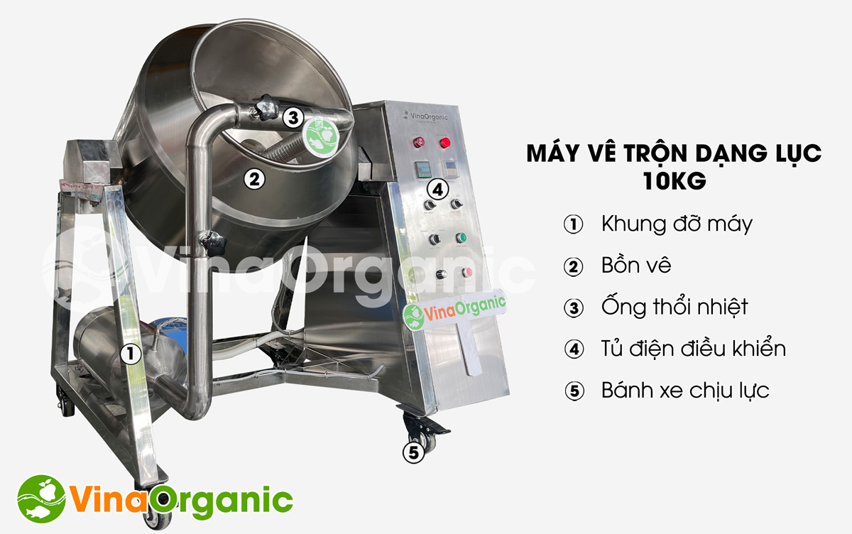 Máy vê trộn dạng lục 10kg, Model MVTL10 VinaOrganic trộn ngô tẩm vị, trộn snack. Liên hệ Hotline/Zalo 0938299798 – 0975299798 để được tư vấn và báo giá!