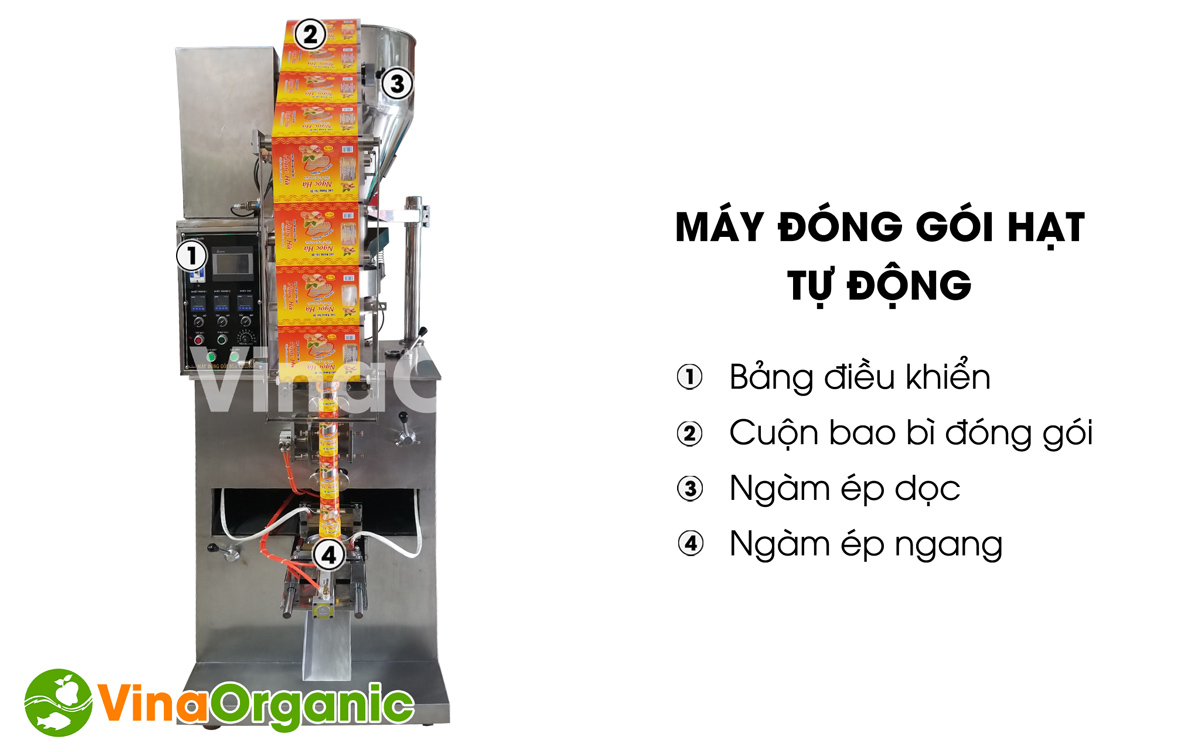 VinaOrganic giới thiệu máy đóng gói tự động có định lượng các loại hạt nông sản, snack,... Liên hệ Hotine: 0938299798 – 0975299798.