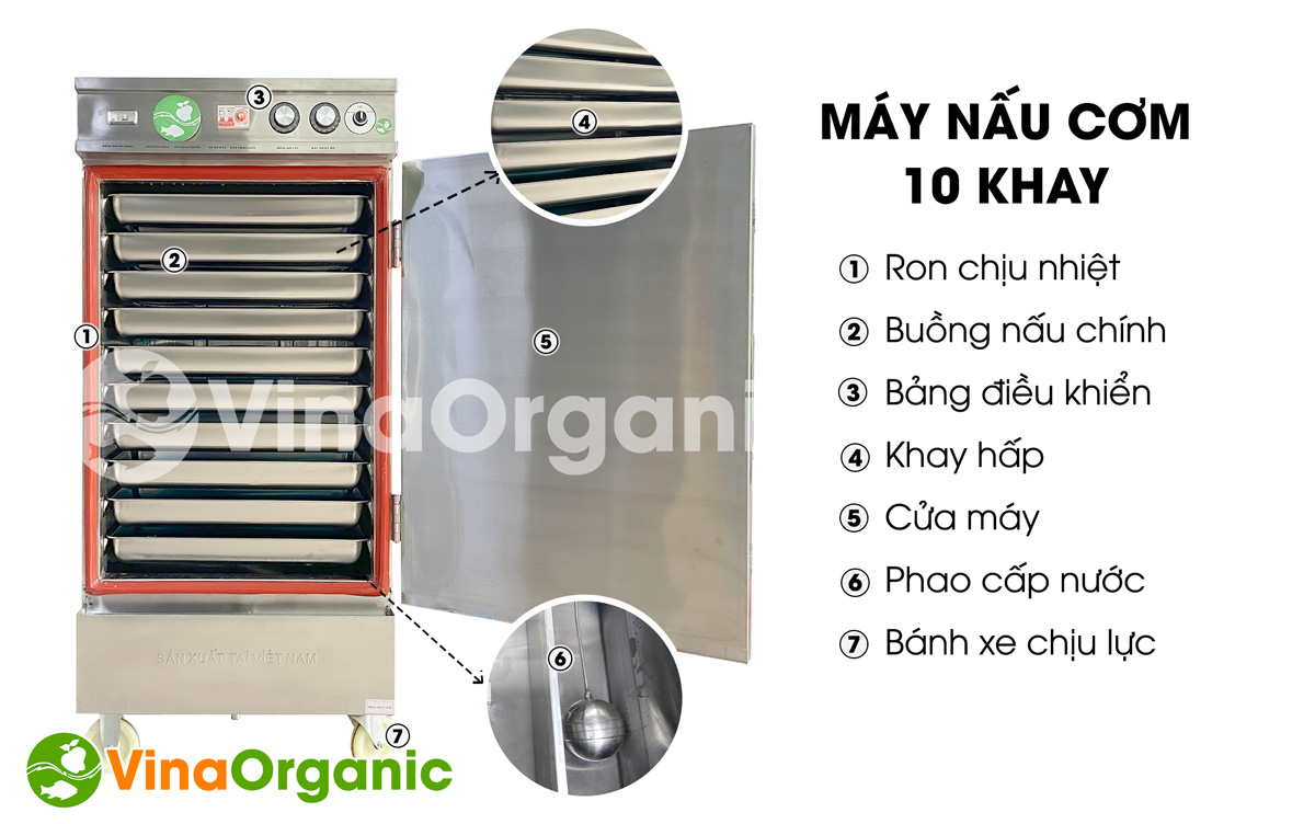 TC010 - Máy nấu cơm 10 khay, nấu cơm cháy chà bông, năng suất cao, bảo ôn cách nhiệt. Liên hệ Hotline/Zalo: 0975.299798 – 0938.299798 để được tư vấn!