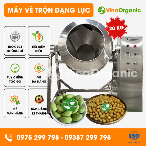 MVTL20 - Máy vê trộn dạng lục 20Kg, vê hạt điều wasabi, đậu phộng da cá