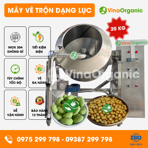MVTL20 - Máy vê trộn dạng lục 20Kg, vê hạt điều wasabi, đậu phộng da cá