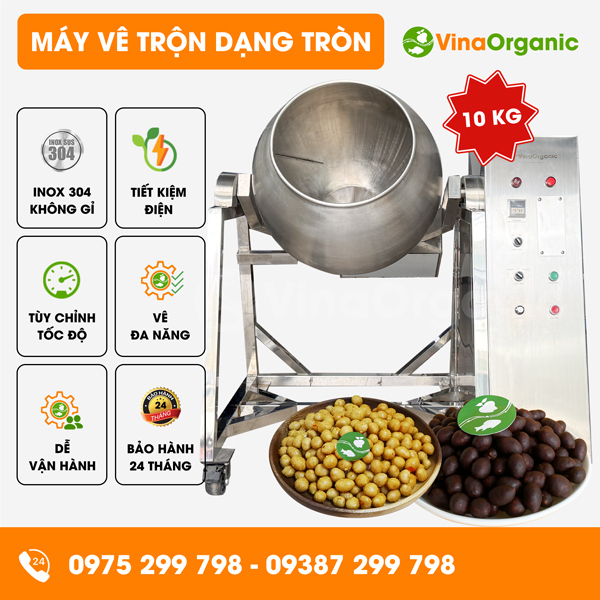 MVTT10 - Máy vê trộn dạng tròn 10kg, vê đậu phộng da cá, trộn gia vị