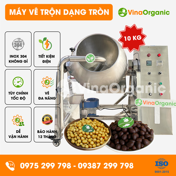 MVTT10 - Máy vê trộn dạng tròn 10kg, vê đậu phộng da cá, trộn gia vị