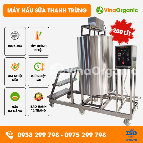 B200 - Máy nấu sữa thanh trùng 200L, nấu sữa đa năng