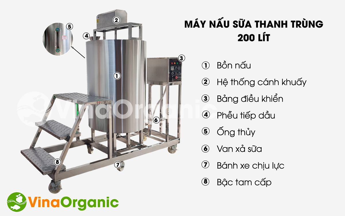 Máy nấu sữa thanh trùng 200L, Model B200, full inox 304, tiết kiệm điện, năng suất cao, nấu đa năng sữa. Hotline/zalo 0938.299.798 - 0975.299.798