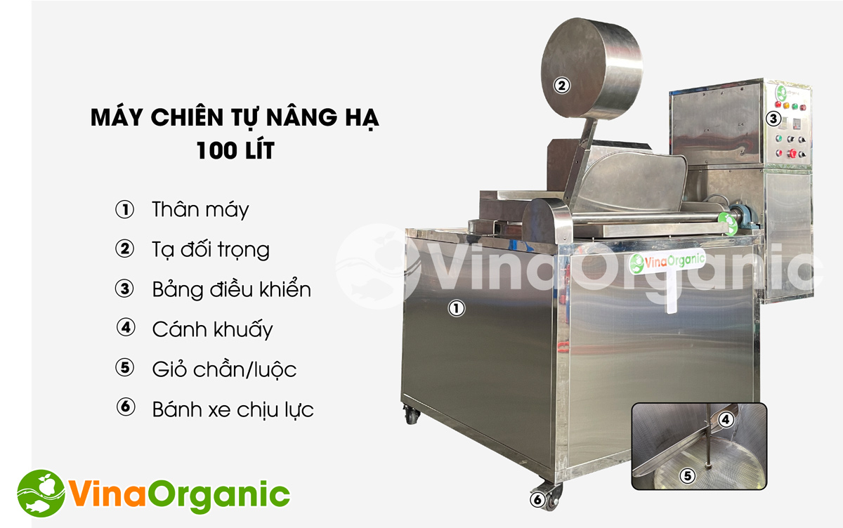 Máy chiên tự động nâng hạ 100L, model CTD10 VinaOrganic đa chức năng kết hợp cánh khuấy chất lượng cao. Liên hệ ngay Hotline/Zalo: 0938299798 – 0975299798.