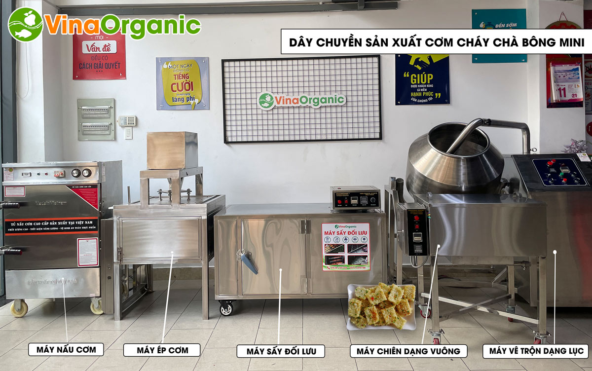 VinaOrganic chuyển giao công nghệ cơm cháy chà bông mini giòn rụm, hương vị đậm đà. Liên hệ ngay Hotline Zalo 0938299798 – 0975299798.