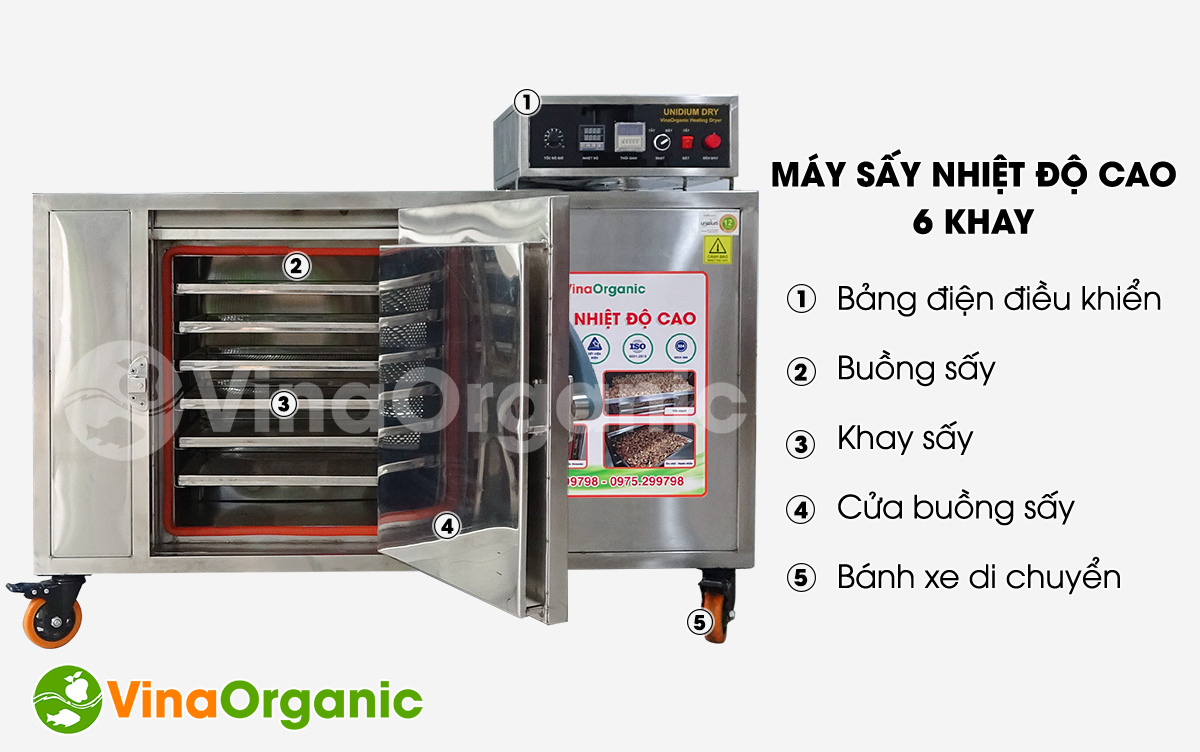 Máy sấy giòn ngũ cốc 6 khay MSC0644, sấy chín hạt điều, cốm gạo, granola,... mà không cần chiên qua dầu. LH: 0938.299798 - 0975.299798