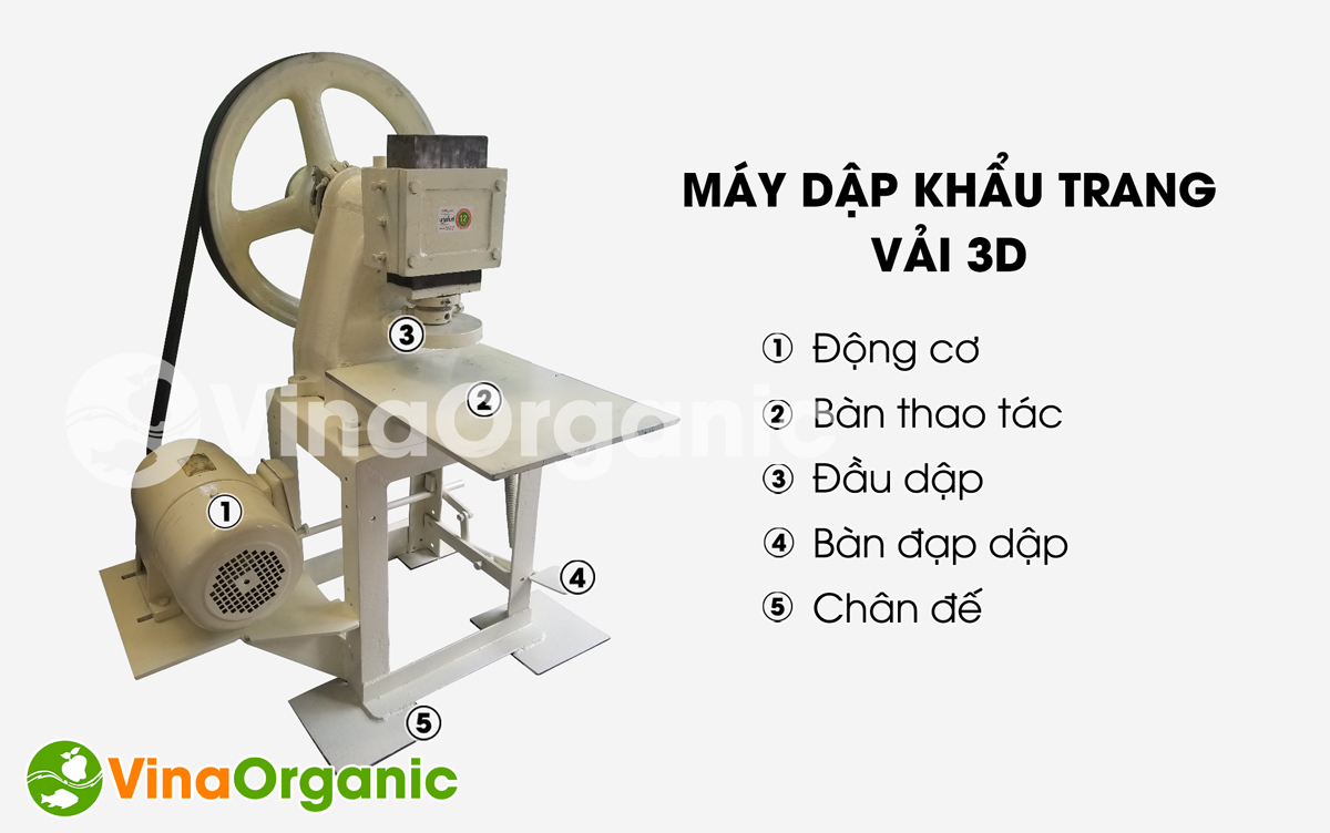 Máy dập khẩu trang chất lượng cao của VinaOrganic. Đa dạng kích thước khuôn cho mọi lứa tuổi. Hotline 0938299798 – 0975299798.