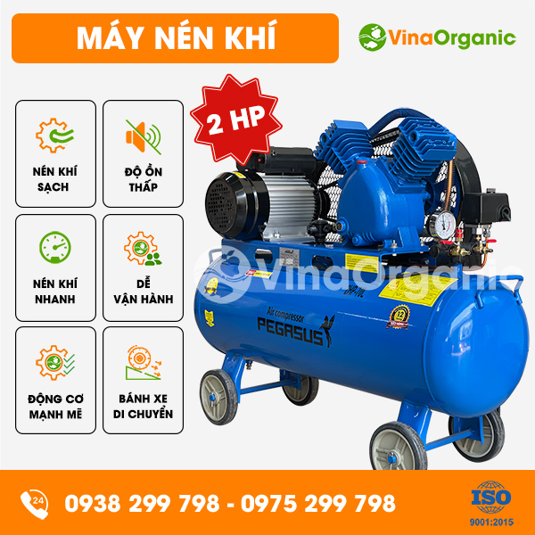 MNK2070 - Máy nén khí 2HP (70 lít), thiết bị hỗ trợ máy ép cơm, máy chiên chân không
