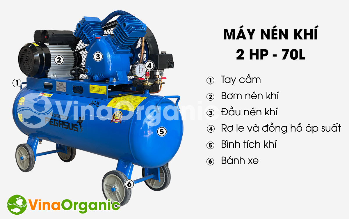 MNK2070 - Máy nén khí 2HP (70 lít), thiết bị hỗ trợ máy ép cơm, máy chiên chân không, nén khí nhanh. Liên hệ ngay số Hotline/Zalo 0938299798 - 0975299798!