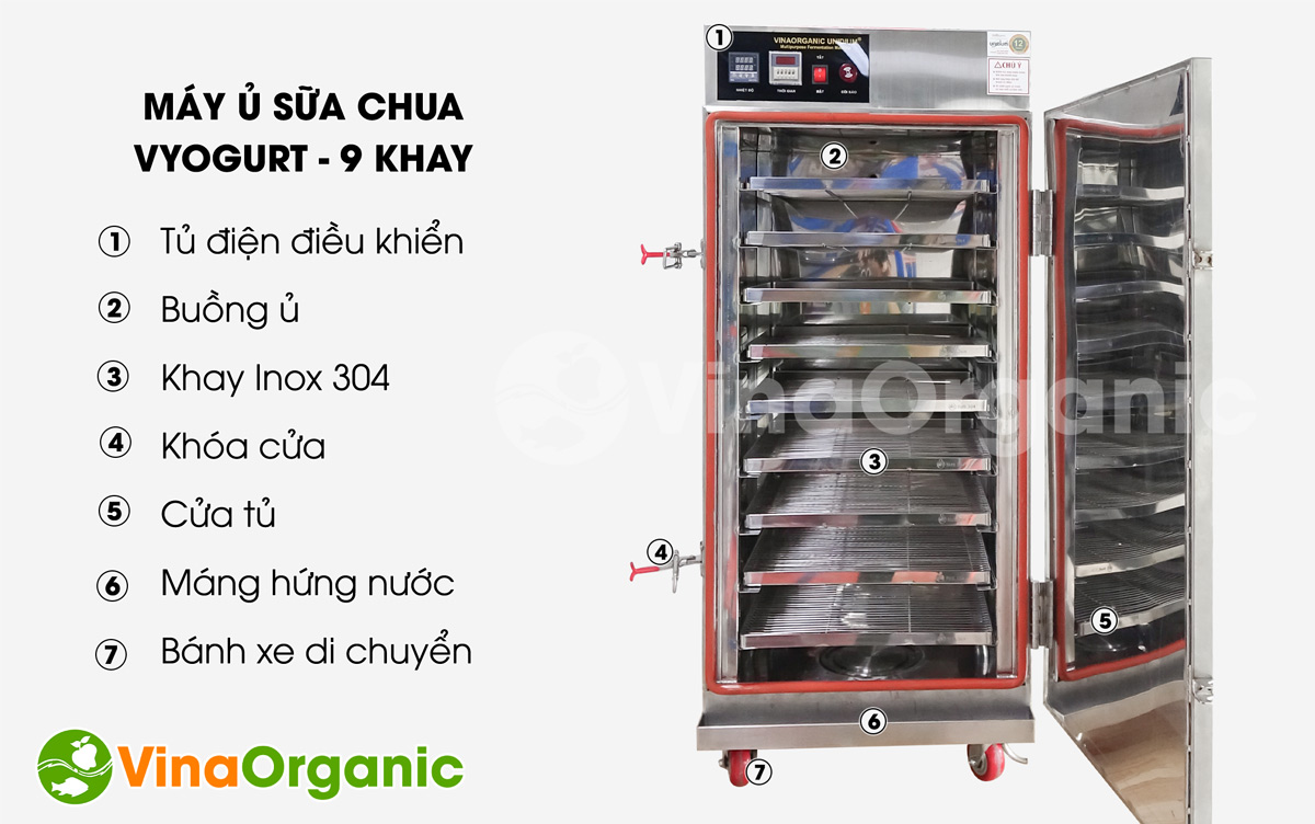 Máy ủ sữa chua 9 khay chất lượng cao của VinaOrganic. Năng suất phù hợp với qui mô sản xuất vừa và nhỏ. 0938299798 – 0975299798 - 0948299798