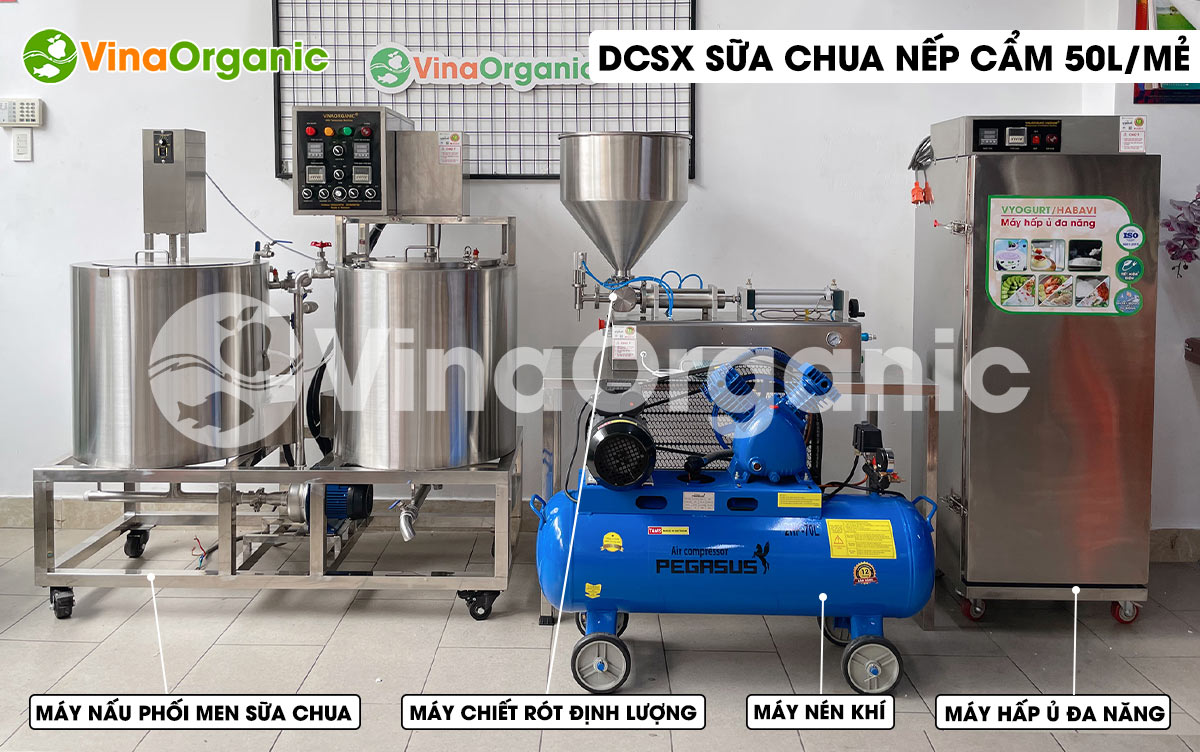 VinaOrganic cung cấp dây chuyển sản xuất sữa chua nếp cẩm năng suất 50L/mẻ, inox 304 tại, tiết kiệm điện. Hotline/zalo: 0938299798 - 0975299798