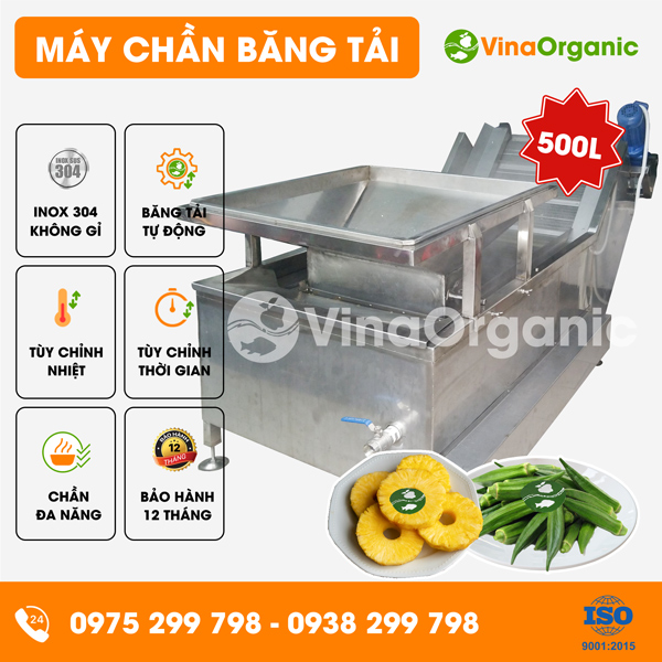 CBT500 - Máy chần băng tải công nghiệp 500L, chần rau củ, chần trái cây