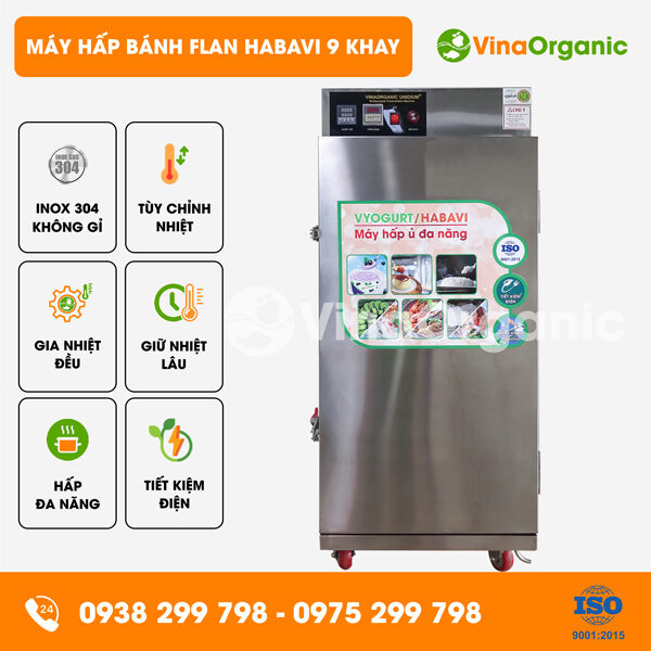 HV009 - Máy hấp bánh flan Habavi 9 khay (40x40cm), hấp 630 hũ/mẻ