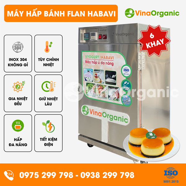 HV006 - Máy hấp bánh flan Habavi 6 khay (40x40cm) hấp 420 hũ/mẻ
