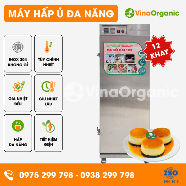HV012 - Máy hấp bánh flan Habavi 12 khay (40x40cm), hấp 840 hũ/mẻ