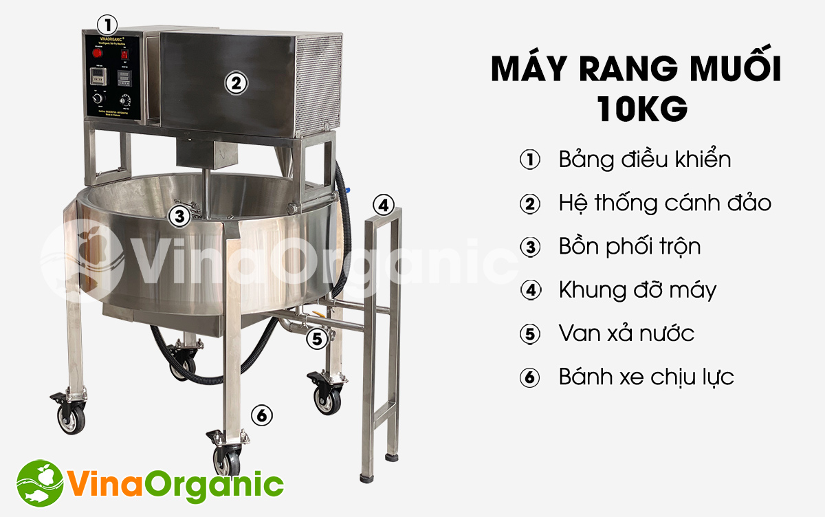 MRM010 - Máy rang muối tự đảo 10kg, rang muối tôm Tây Ninh, rang muối ớt. Full inox 304. Hotline/zalo 0975299798 - 0938299798