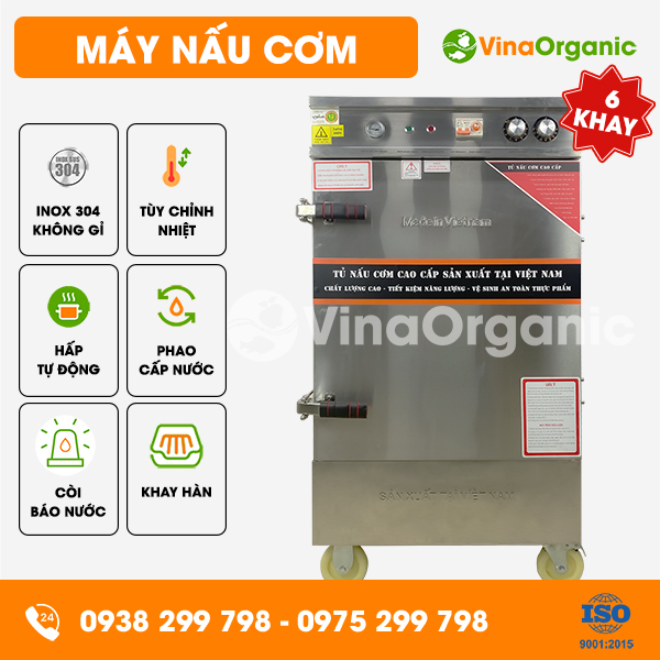TC006 - Máy nấu cơm 6 khay, inox 304 không gỉ, tùy chỉnh nhiệt