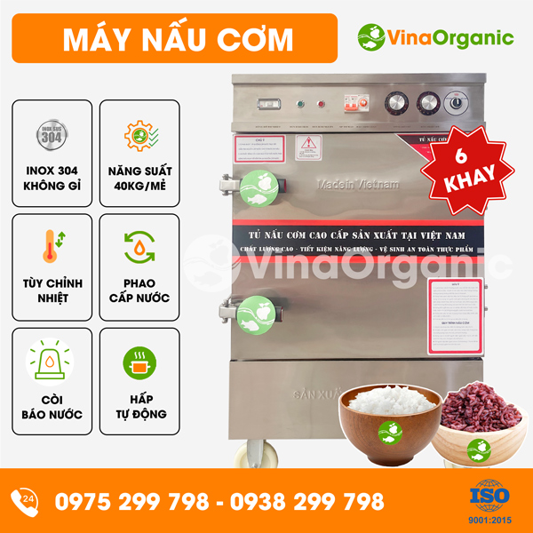TC006 - Máy nấu cơm 6 khay, inox 304 không gỉ, tùy chỉnh nhiệt