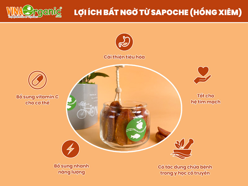 Sapoche sấy dẻo cung cấp nhiều dưỡng chất tốt cho sức khỏe. Hãy cùng VinaOrganic tìm hiểu rõ hơn về 5 tác dụng của sapoche sấy dẻo nhé!