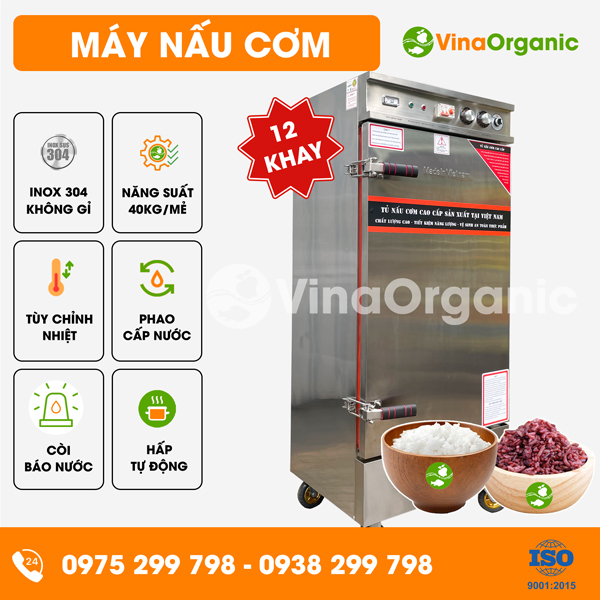 TC012 - Máy nấu cơm 12 khay, còi báo tự động, khay inox