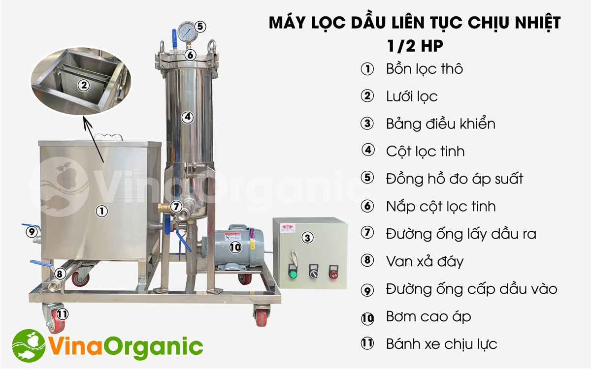 Máy lọc dầu liên tục chịu nhiệt 1/2Hp MLD010H lọc mọi loại cặn dầu ở nhiệt độ cao liên tục trong 10 giờ. LH: 0975299798 – 0938299798