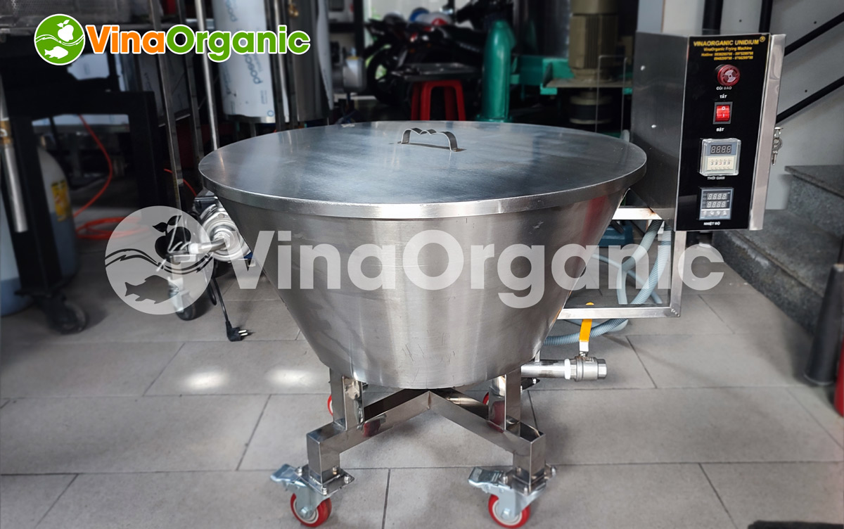 Máy chiên dạng nón 40L chất lượng cao của VinaOrganic, inox 304 bền bỉ, bền mặt rộng phù hợp chiên cơm cháy, chuối, khoai. Hotline 0975299798 - 0938299798