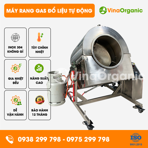 MRGA - Máy rang nông sản dùng gas đổ liệu tự động, rang ngũ cốc, rang đậu hạt