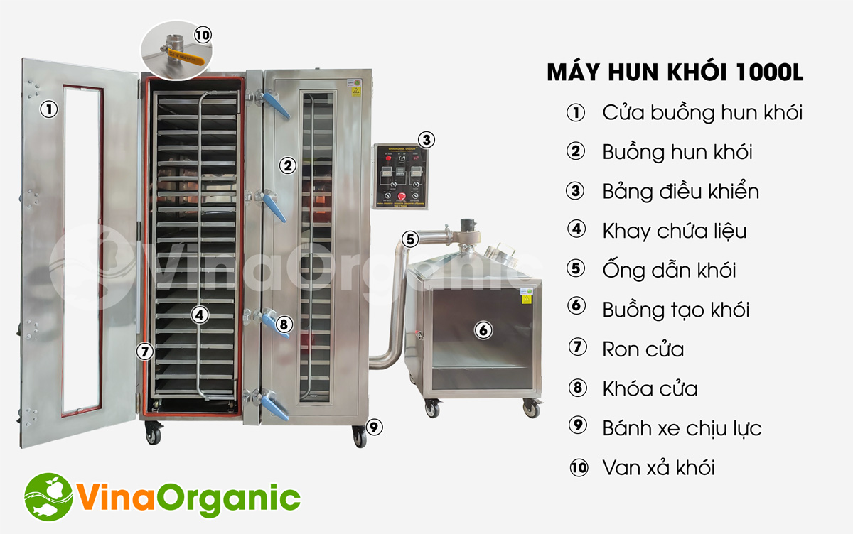 Máy hun khói 1000L HK040, hun khói cá hồi siêu năng suất