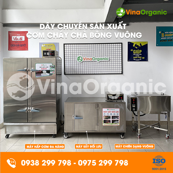 Dây chuyền sản xuất Cơm cháy chà bông tạo hình trên khay (phôi bánh hình vuông)