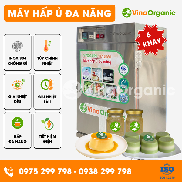HV006 - Máy hấp ủ đa năng 6 khay (40x40cm), hấp ủ 30L/mẻ