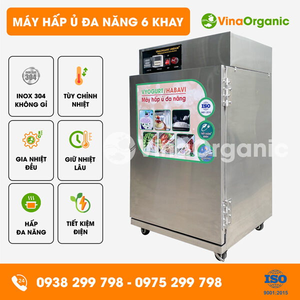 HV006 - Máy hấp ủ đa năng 6 khay (40x40cm), hấp ủ 30L/mẻ